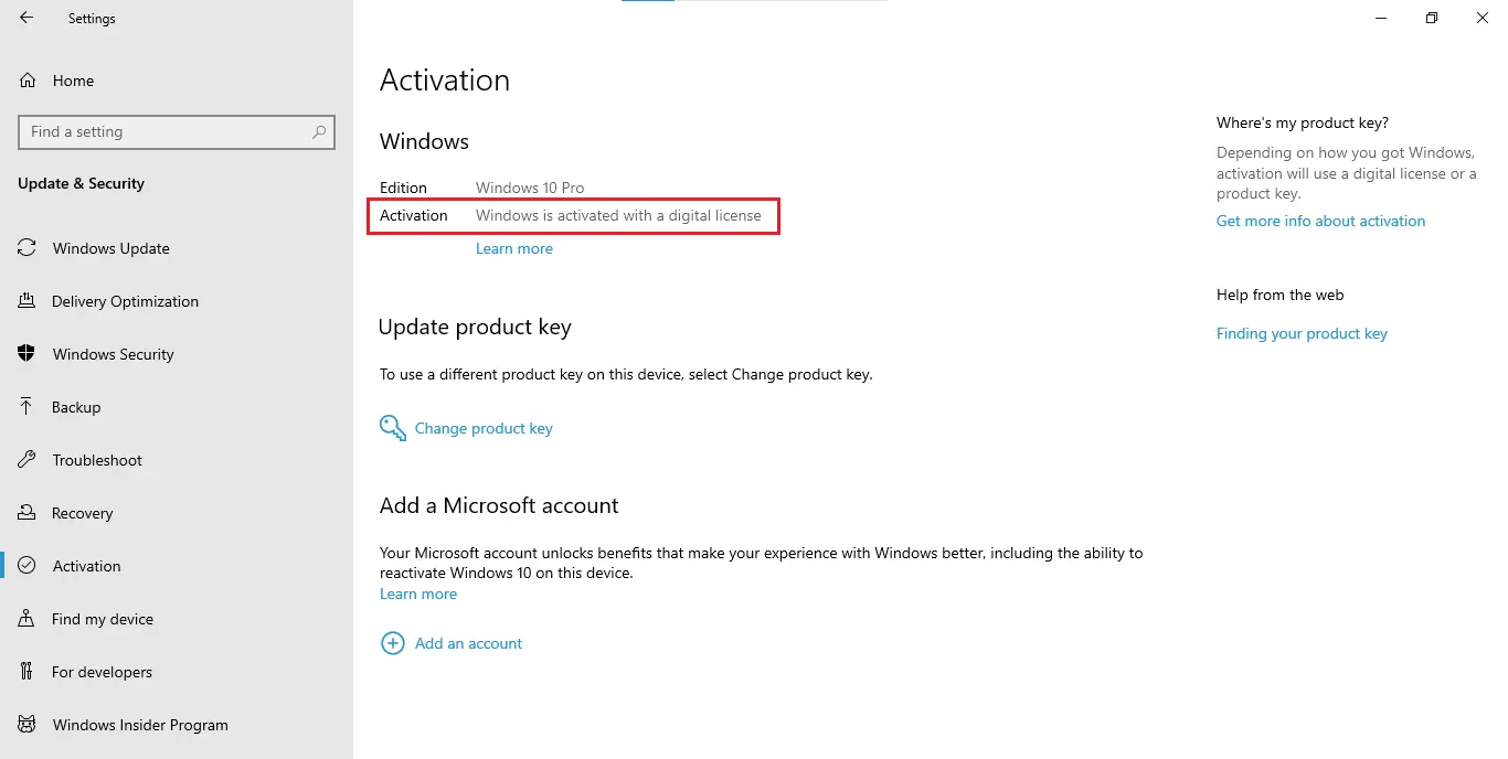 Windows 10 mit einer digitalen Lizenz aktivieren